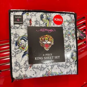 Ed Hardy Gray and Multicolor King Sheet Set